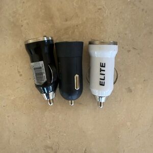 White & Black Compact USB Car Chargers - 3 Piece Set